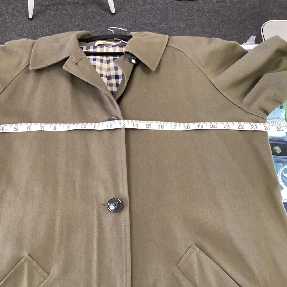 Pre Owned SEZANE Sz 42 Olive Green Trench Jacket Coat w/ Plaid Lining - Picture 8 of 8